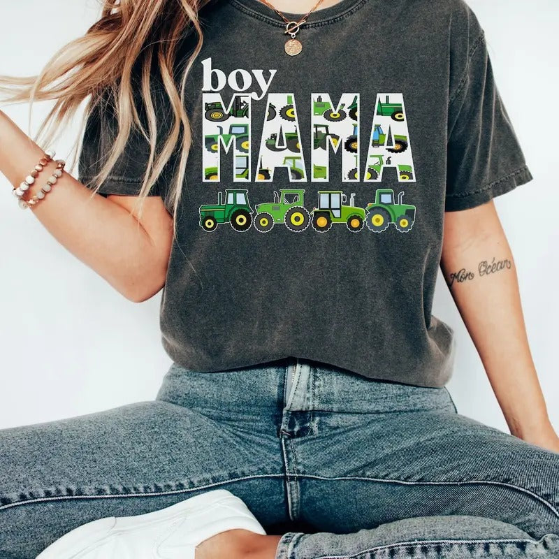 Boy Mama Shirt, Green Tractor Mom, Boy Mother Cotton Polyester Hoodie, Sweatshirt | UrbanDripWear.com