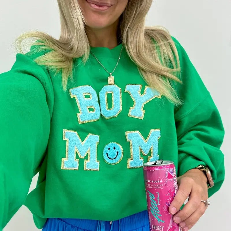 Boy Mom Letter Patch Sweatshirt T-Shirts, Hoodie | UrbanDripWear.com