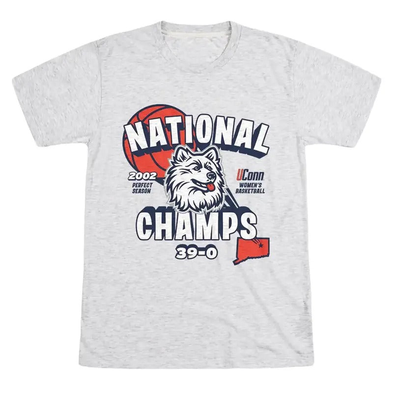 Brad Clothings Vintage UConn Women's 2002 National Champs 39-0 Retro Tee 100% Cotton Graphic T-Shirt Crewneck Casual...