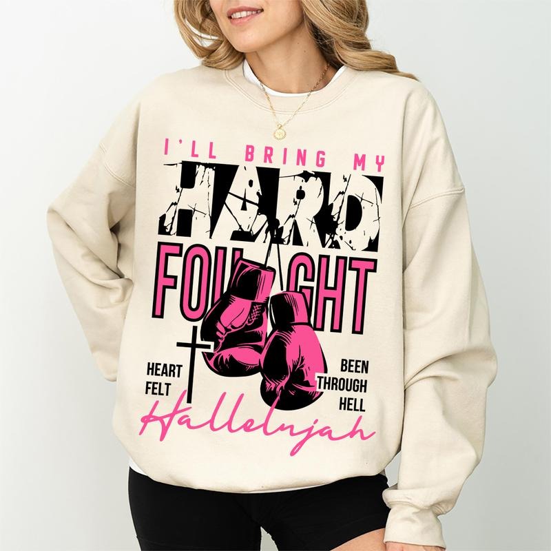 Brandon Hard Fought Hallelujah Praise Jesus Graphic Sweatshirt Casual Street Style Fleece Crewneck Pullover Sweatshirt...