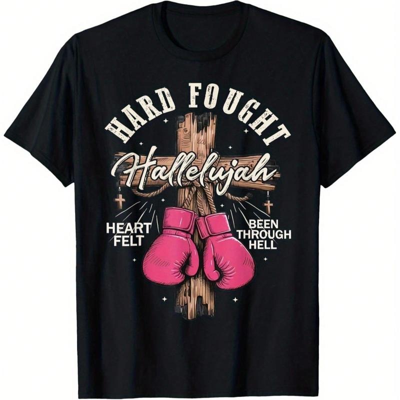 Brandon Hard Fought Hallelujah Praise Jesus T-Shirt, Casual Short Sleeve Tee, Crew Neck Cotton, Super Soft, Summer Tee