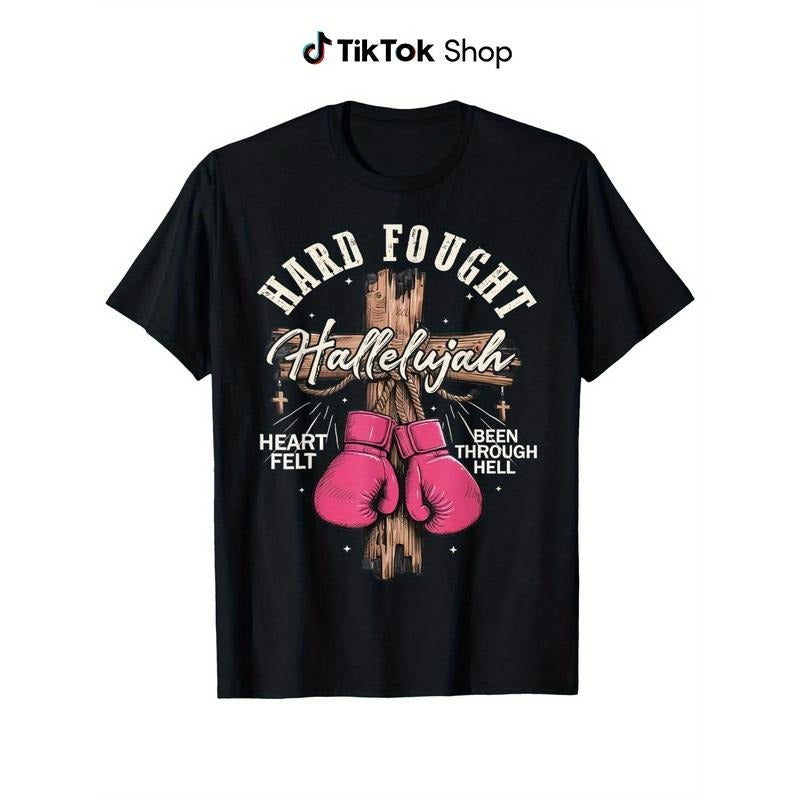 Brandon Hard Fought Hallelujah Praise Jesus T-Shirt, Casual Short Sleeve Tee, Crew Neck Cotton, Super Soft, Summer Tee