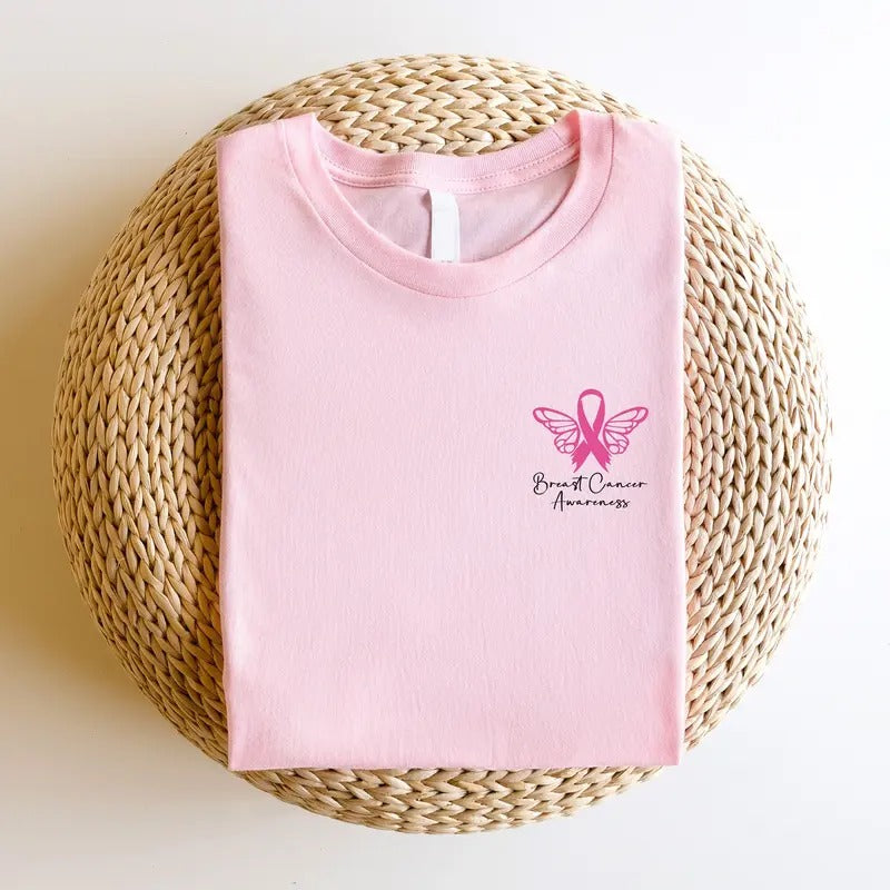 Breast Cancer Awareness Butterfly Pocket Size Shirt, Breast Cancer Fighter T-shirt, Matching Supporter Tee, Warrior Gift...