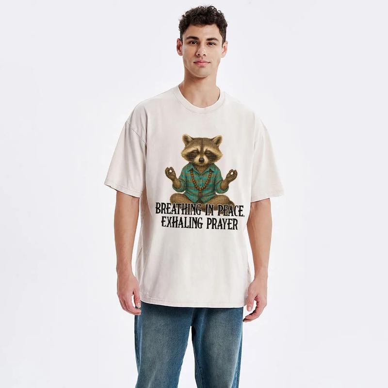 Breathing In Peace Exhaling Prayer Christian Washed T-Shirt Pure Cotton Fabric Casual Streetstyle Crew Neck Short Sleeve...