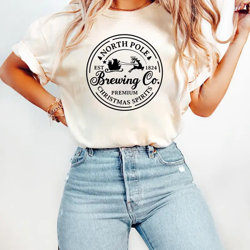 Brewing Co North Pole Sweatshirt, Womens Christmas Sweater, Xmas Christmas Crewneck, Xmas Holiday Sweatshirt, Winter...