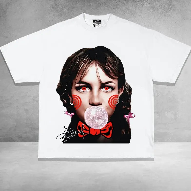 Britney Baby Cosplay Annabelle Halloween Big Face Graphic T-shirt Hoodie, Sweatshirt | UrbanDripWear.com