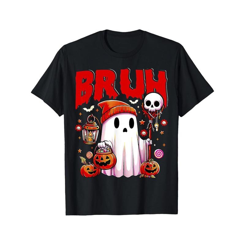 Brother Ghost Halloween Cute Ghost trick or Treat Candy T-shirt Black casual short sleeved men's sports T-shirt Made in...