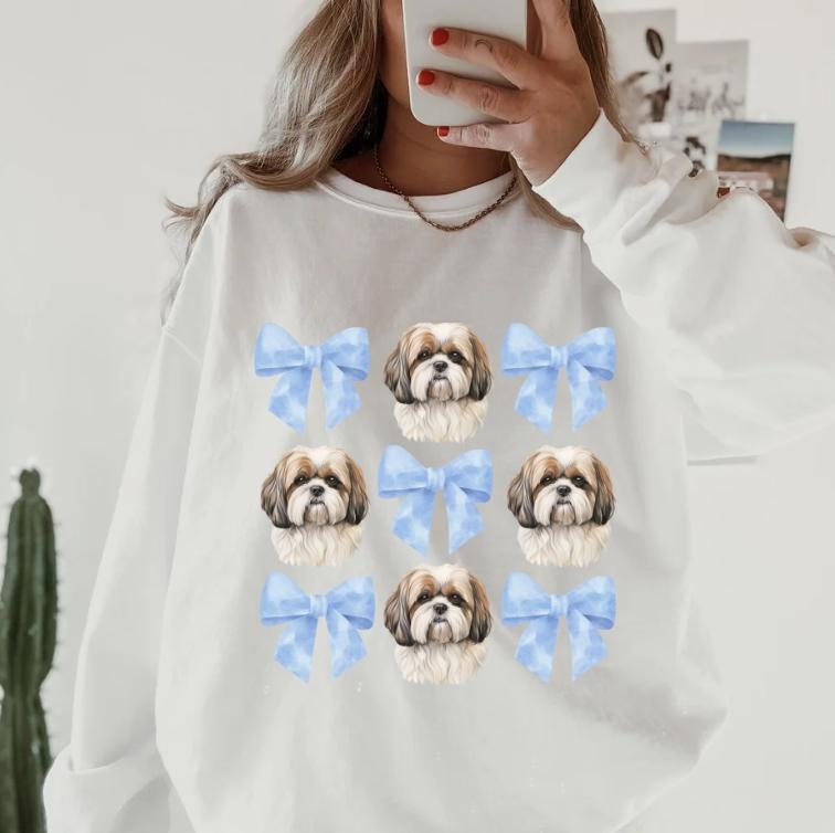 Brown and White Shih Tzu crewneck sweatshirt unisex Soft Pullover T-Shirts, Hoodie | UrbanDripWear.com