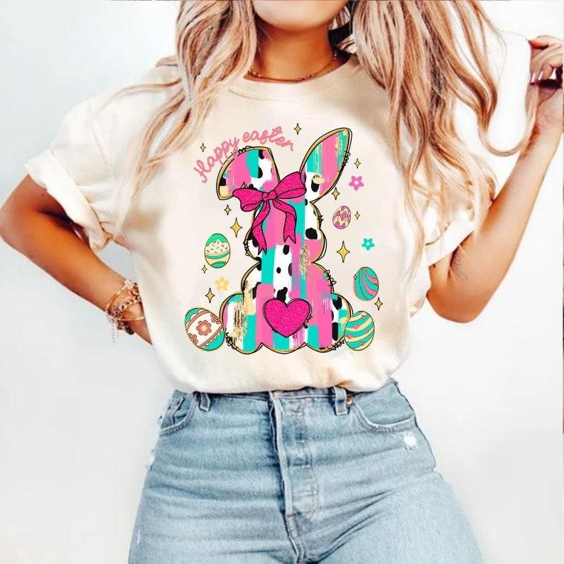 Brushstroke Easter Bunny Shirt-sweatshirt-hoodie, Preppy Easter Bunny Coquette tshirt, Easter Girly hoodie, Easter...