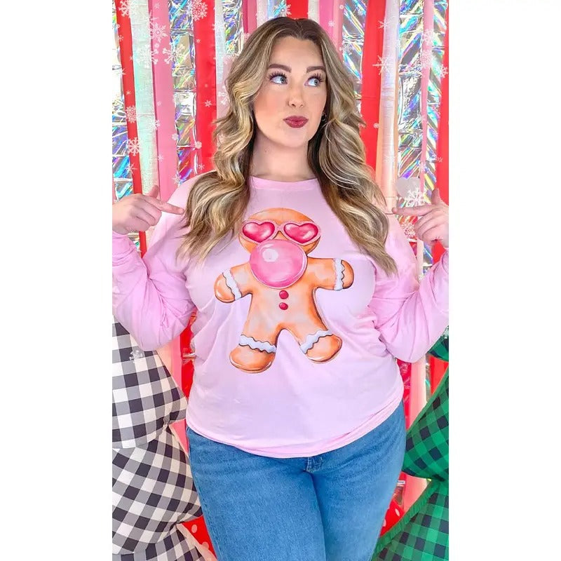Bubble Gum Gingerbread Christmas Graphic Long Sleeve T-Shirt Hoodie, Sweatshirt | UrbanDripWear.com