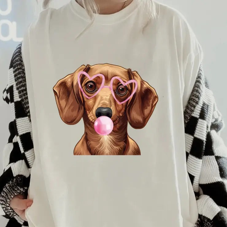 Bubblegum Short Haired Dachshund Shirt ~ Unisex Apparel Relaxed Fit Printed In The USA Clothing Womenswear Casual Comfort...