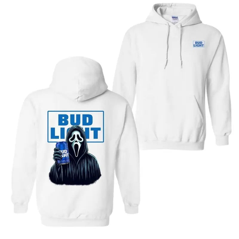 Bud Light Face Halloween 2 Sided Hoodie, Bud Light T-Shirt For Men And Women Sweatshirt | UrbanDripWear.com