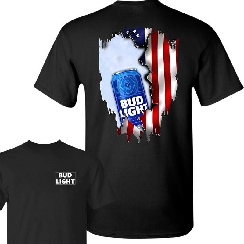 Bud Light Ripped American Flag T-Shirt, Unisex T-Shirt, Full Color, For Men, For Women Hoodie, Sweatshirt | UrbanDripWear.com