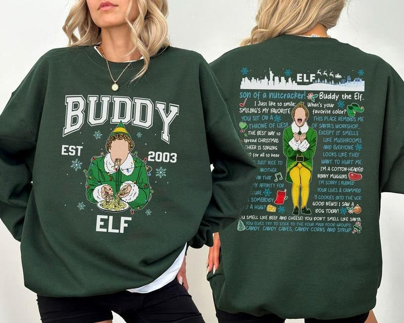 Buddy Elf Christmas Sweatshirt, Buddy Elf Est 2003 T-Shirt, Elf Movie Xmas Sweater, Xmas Classic Movie 90s T-Shirt,...