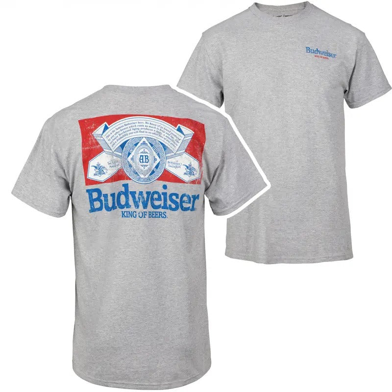 Budweiser Distressed Logo Front and Back Print T-Shirt Hoodie, Sweatshirt | UrbanDripWear.com