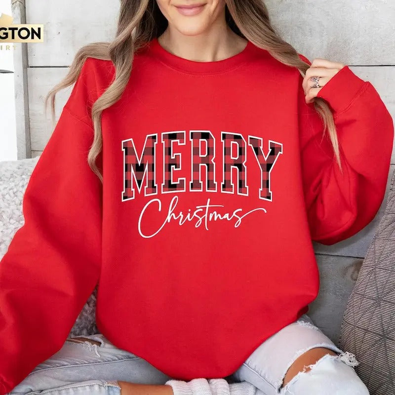 Buff@lo Plaid Sweater, Merry Christmas Sweatshirt, Christmas Family crewneck, Xmas Gift Idea, Woman Xmas Shirt, Cute...
