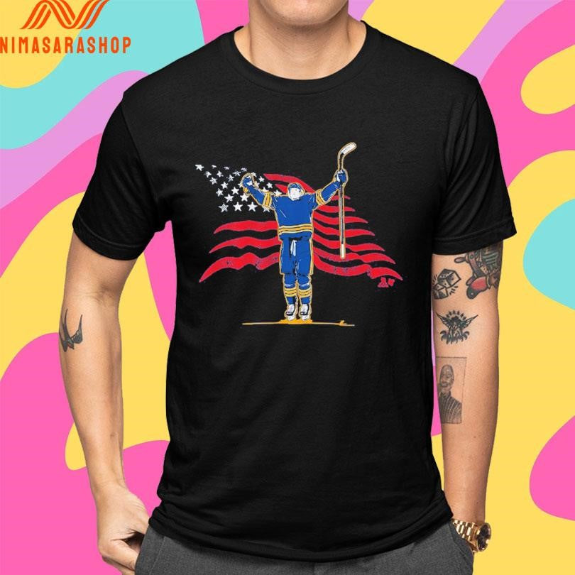 Buffalo Sabres Tage Thompson Stars And Stripes Superstar Pose Shirts