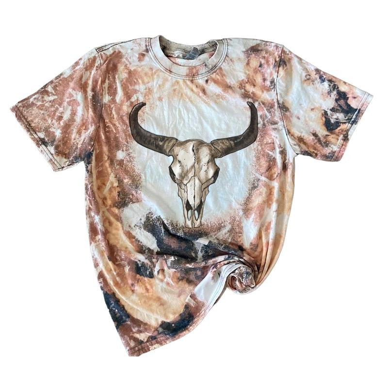 Bull Skull Cowhide Bleach Shirt Hoodie, Sweatshirt | UrbanDripWear.com