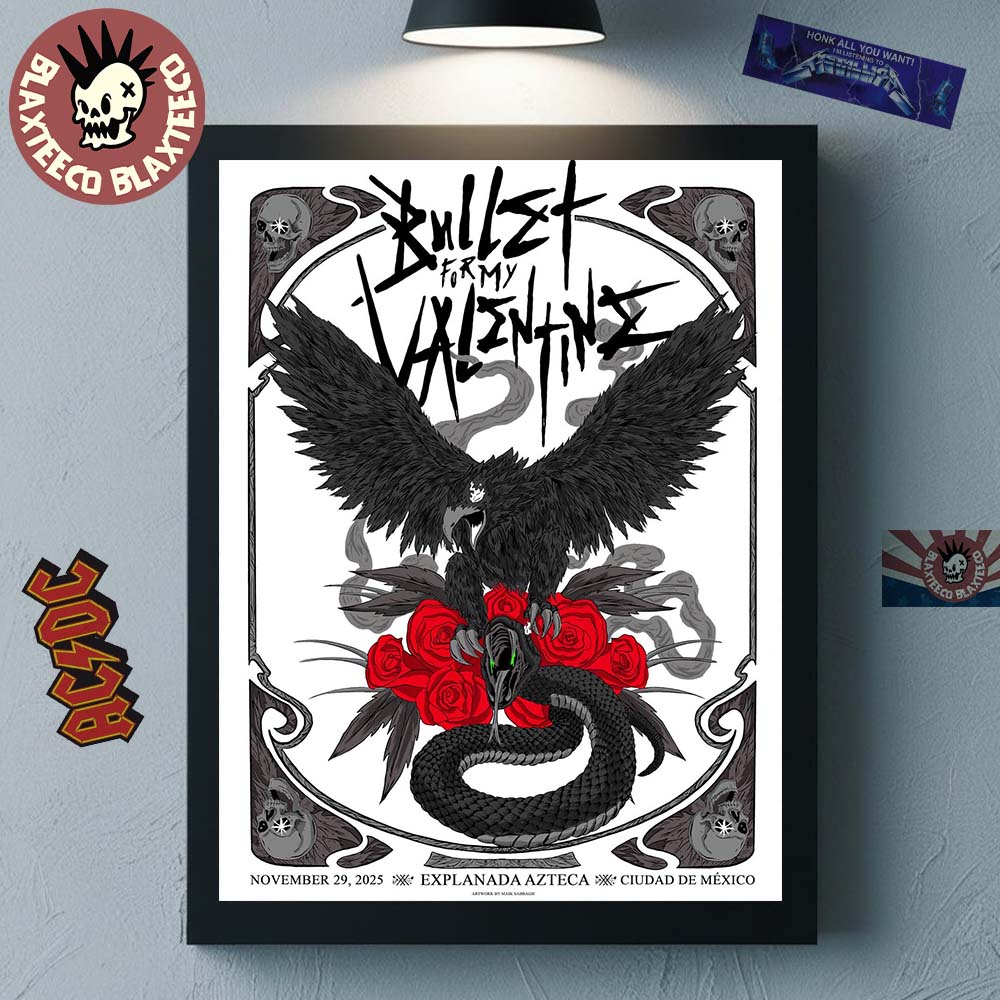 Bullet For My Valentine Ciudad De Mexico 2025 Event Poster At Explanada Azteca On November 29 2025 Home Decor Poster Canvas