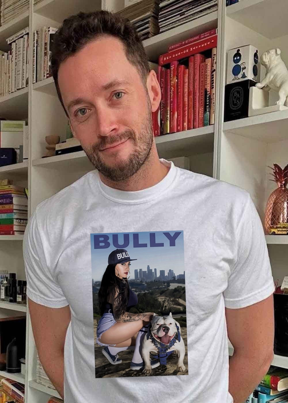 Bully Lifestyle Woman Squatting with Dog Poster Art T-Shirt