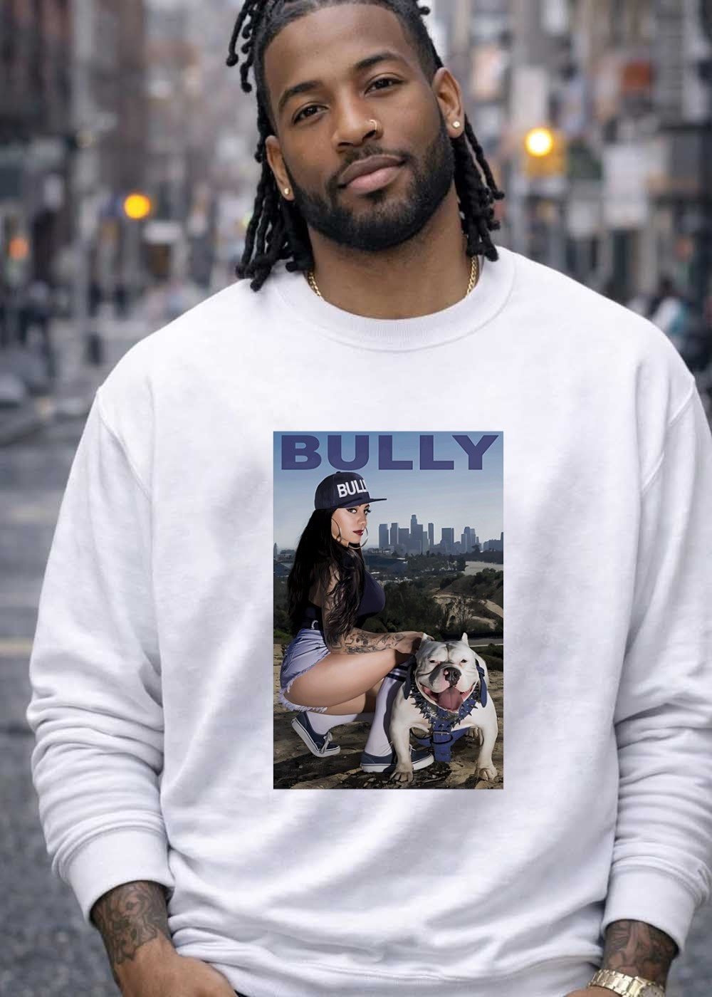 Bully Lifestyle Woman Squatting with Dog Poster Art T-Shirt