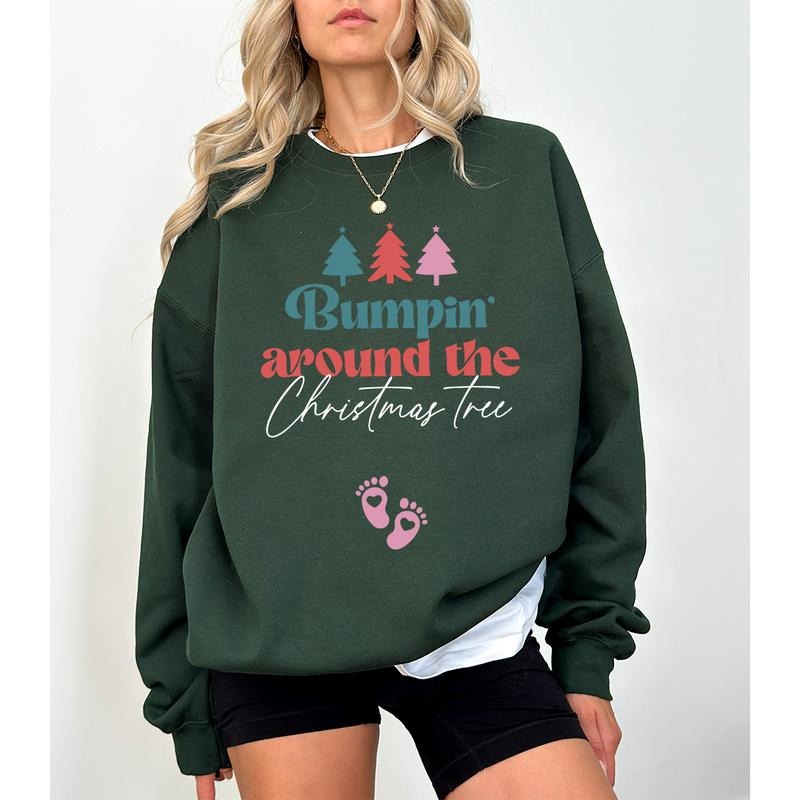 Bumpin Around the Christmas Tree Pregnancy Announcement Sweatshirt XMas Maternity Sweater Holiday Gender Reveal Jumper...