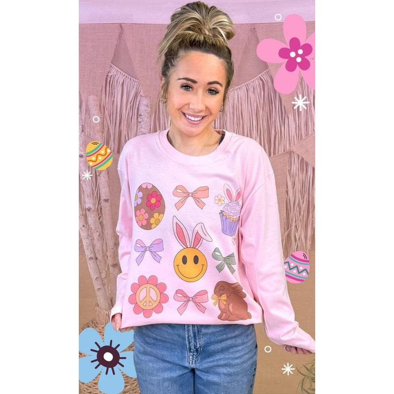Bunnies and Bows Easter Graphic Long Sleeve T-Shirt Hoodie, Sweatshirt | UrbanDripWear.com