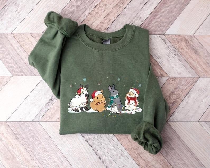 Bunny Christmas Sweatshirt, Cute Rabbit Shirt, Christmas Rabbit Gift Shirt, Rabbit Lover Shirt, Christmas Animal Shirts,...