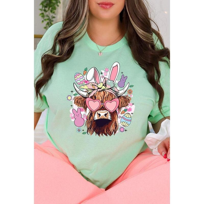 Bunny Hoppin' Highland Cow Combed Cotton T-Shirt Hoodie, Sweatshirt | UrbanDripWear.com