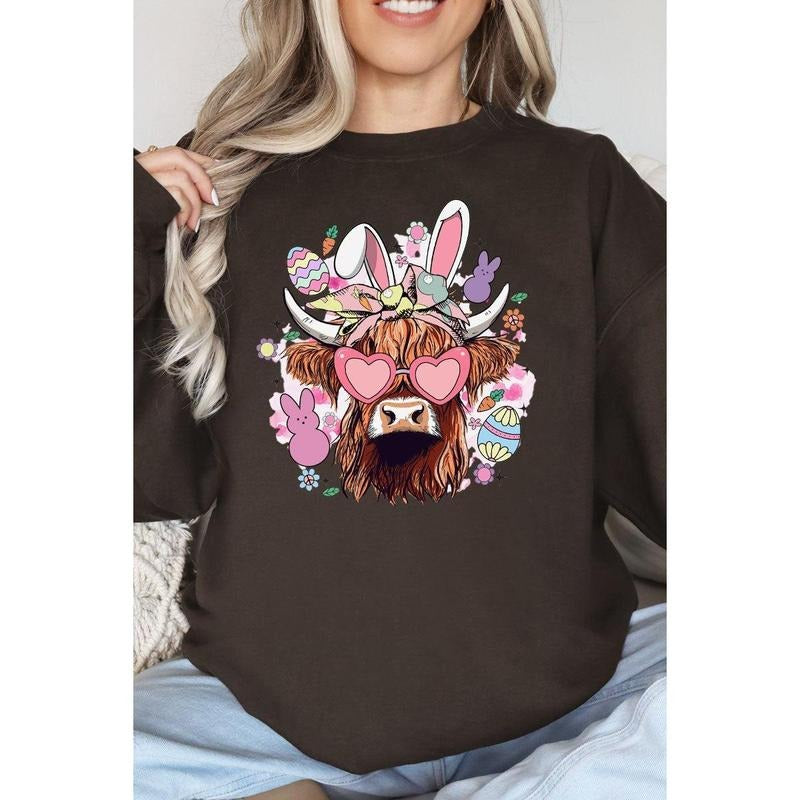 Bunny Hoppin' Highland Cow Heavy-weight Crew Sweatshirt T-Shirts, Hoodie | UrbanDripWear.com