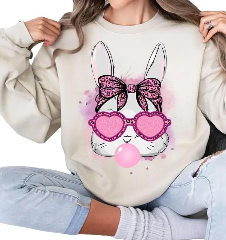 Bunny With Glasses Easter Sweatshirt, Glitter Bunny Shirt, Sparkly Easter Bunny Shirt, Faux Glitter Sequins Bunny, Gifts...