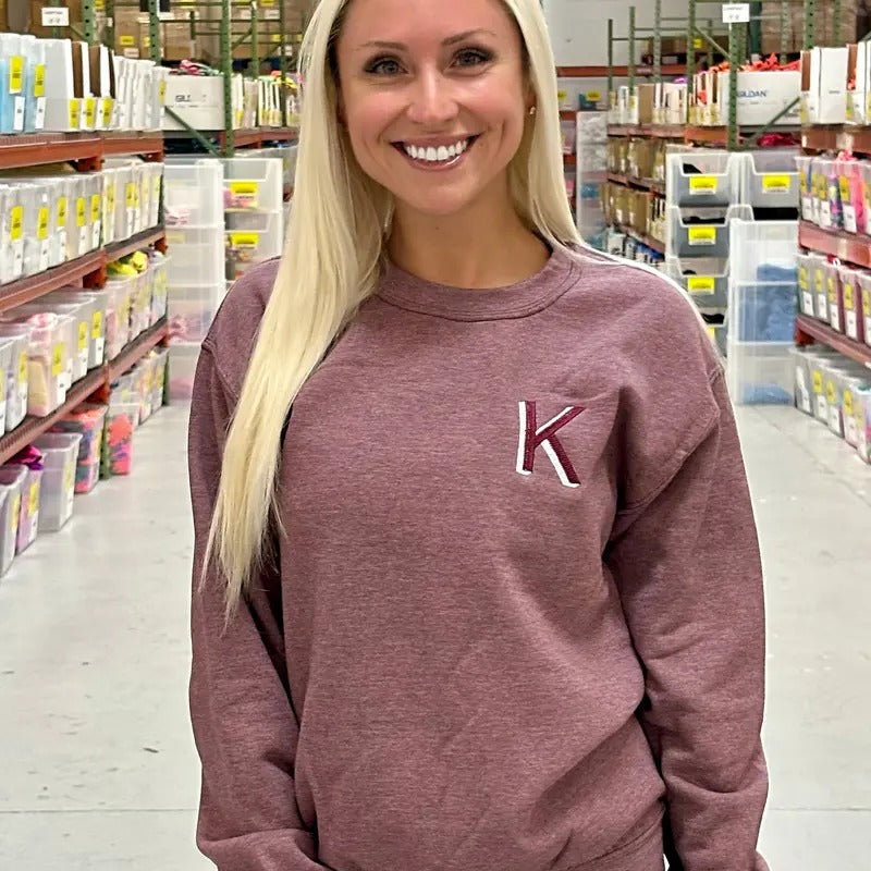 Burgundy Embroidered Initial Sweatshirt (S-XL) T-Shirts, Hoodie | UrbanDripWear.com