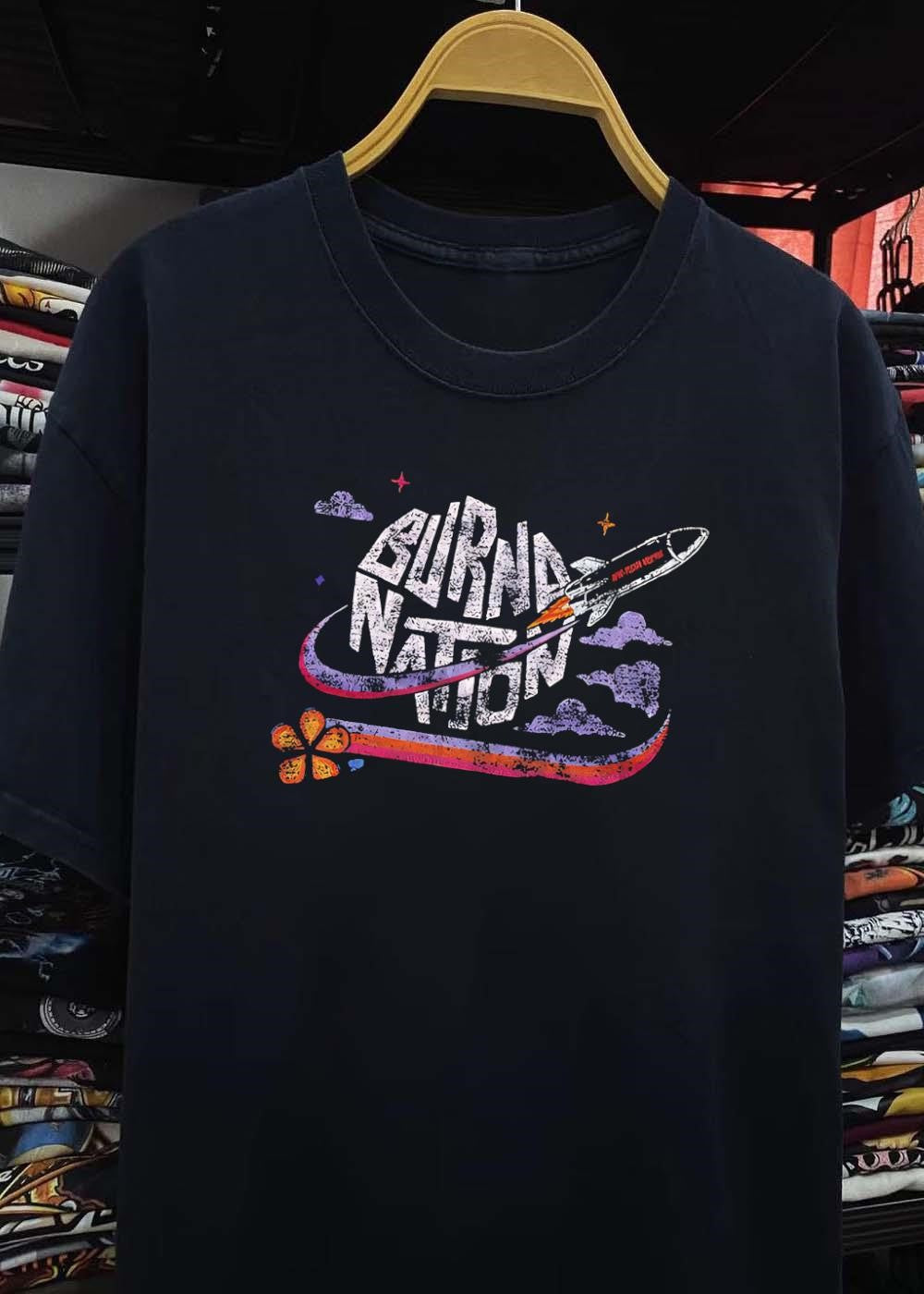 Burn Nation Blast Off Rocket Space Flower Retro T-Shirt