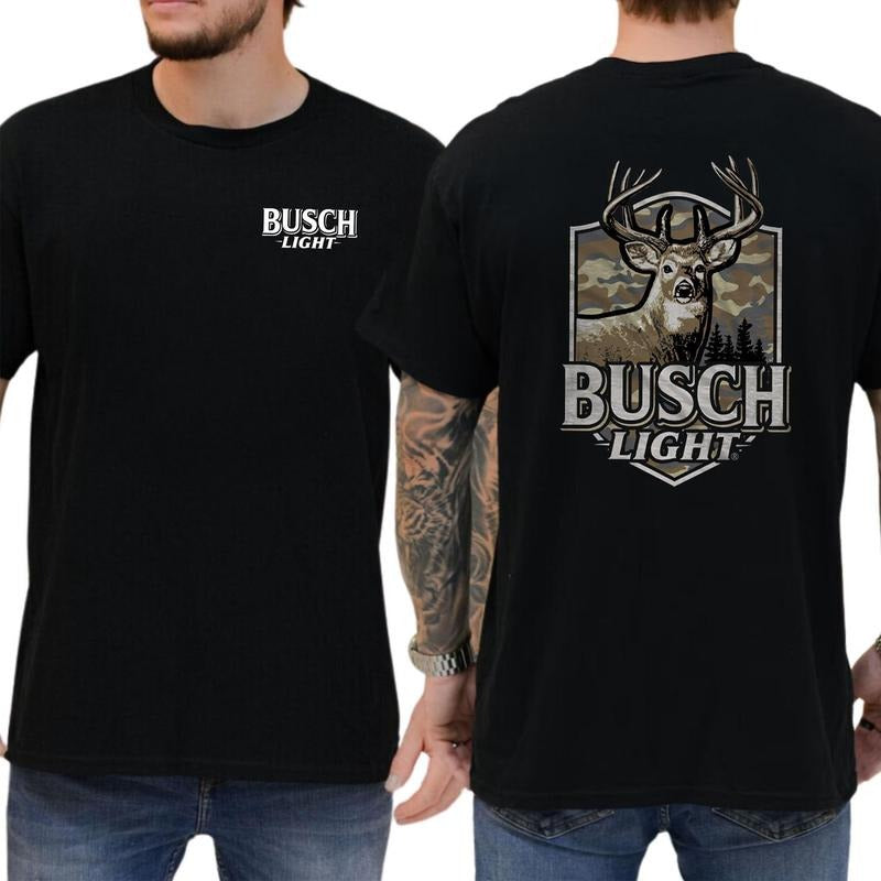 Busch Light Buck Camo Shield T-shirt Soft Fabric Short Sleeve Shirt Cotton Top Menswear Hoodie, Sweatshirt