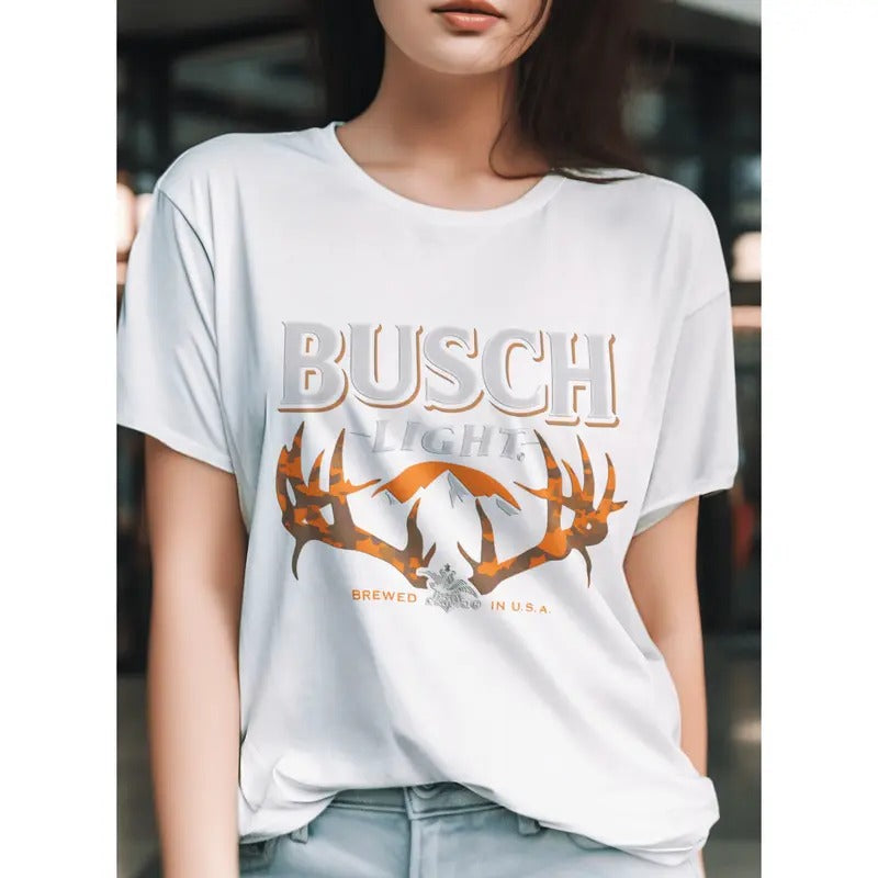 Busch Light Camouflaged Antlers T-Shirt  graphic shirt, shirt style, funny teeshirt, summer tshirts, cool tshirts, female...