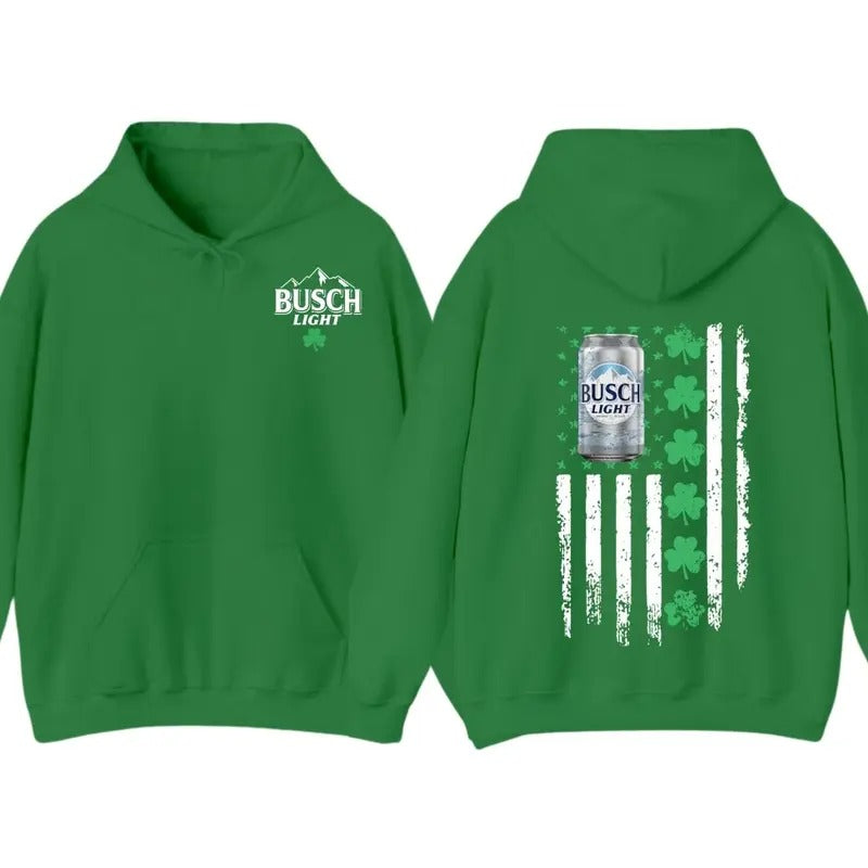 Busch Light Flag With Shamrocks For St. Patrick's Day T-Shirt Hoodie, Unisex Hoodie Sweatshirt | UrbanDripWear.com