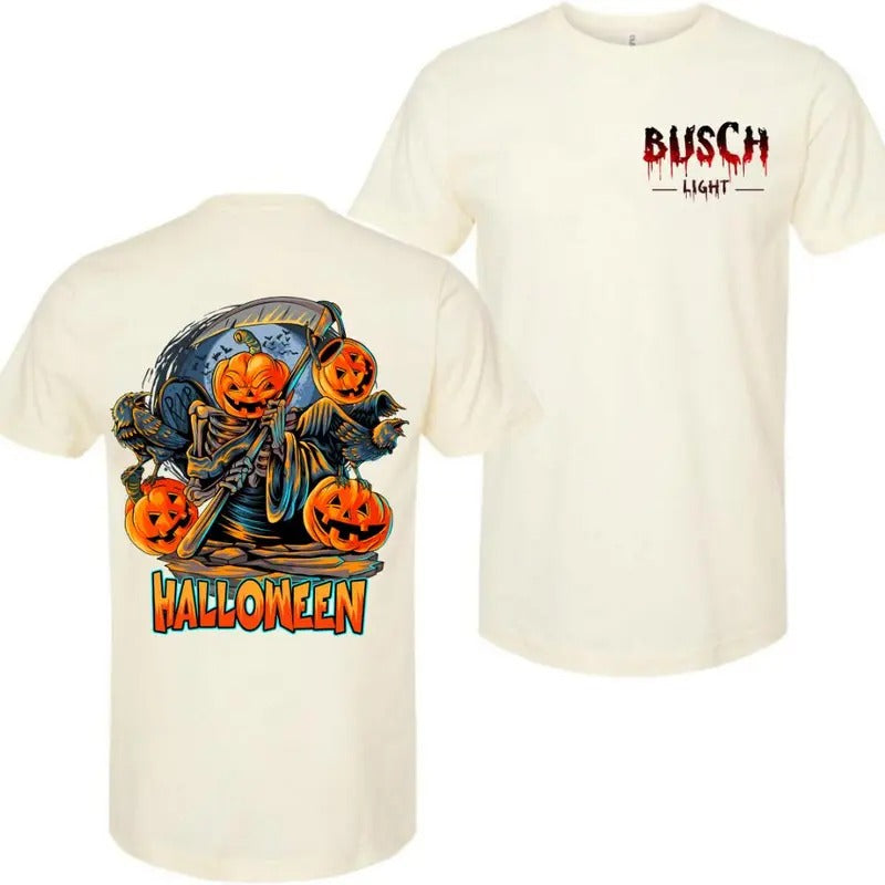 Busch Light Reaper 2 Sided T-Shirt, Casual Graphic Round Neck T-shirt for Summer, Halloween Cute Ghost Trendy Shirt,...