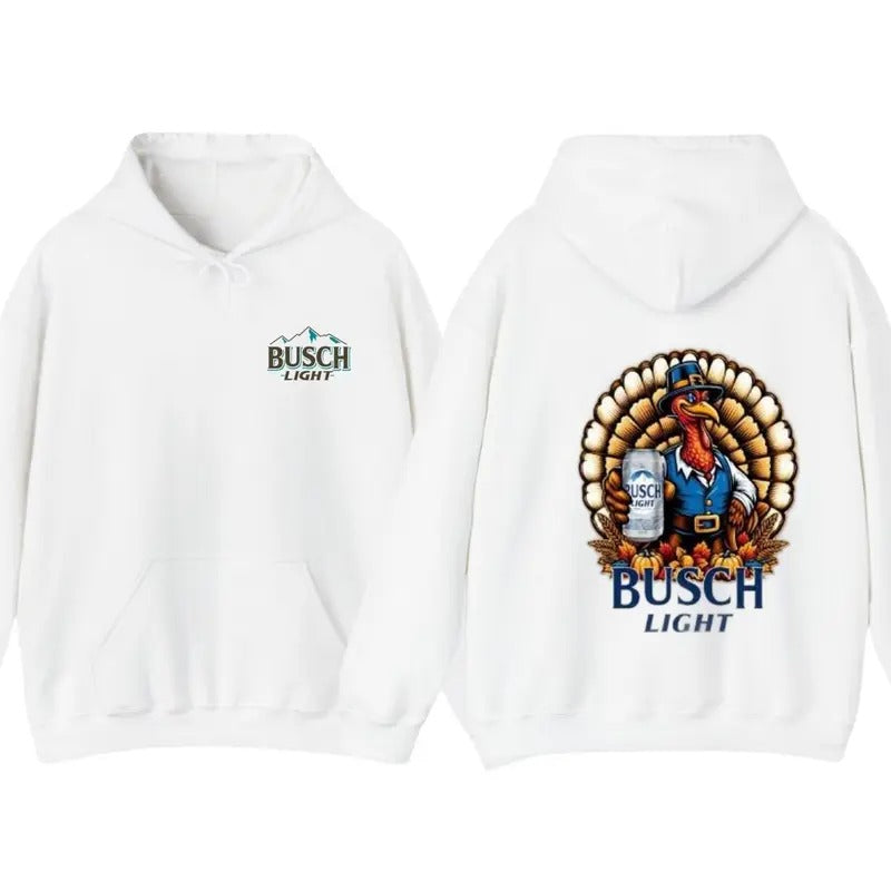 Busch Light Thanksgiving 2 sides Turkey Hoodie, T-Shirt Trendy High Fabric Sweatshirt | UrbanDripWear.com