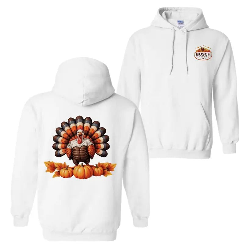 Busch Light Thanksgiving Hoodie, T-Shirt, Fun Festive Strong Turkey Sweatshirt | UrbanDripWear.com