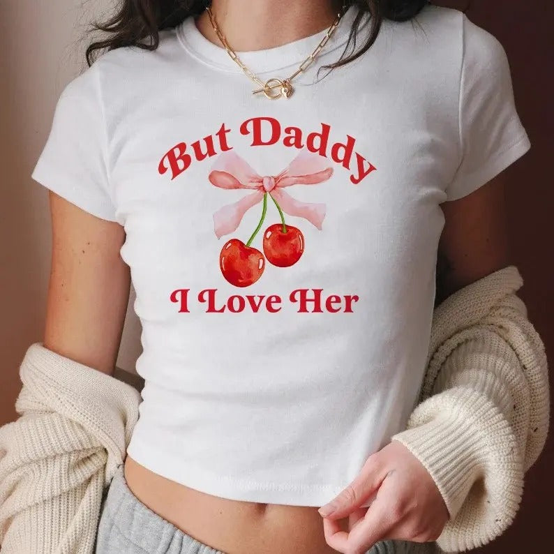 But daddy i love her baby tee,  funny lesbian shirt, cool queer shirt, funny gay Cotton Fit Hoodie, Sweatshirt
