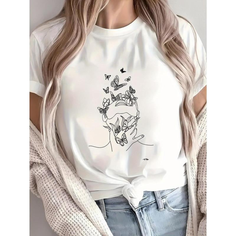 Butterfly  Women'S Printed T-shirt, Short Sleeves, Four Seasons Can Be Worn for Outdoor, Home, Sports Top Gift Hoodie,...