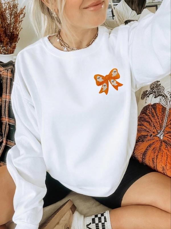 Butterfly Ghost Print Knit Sweatshirt, Fashionable Graphic Design, Casual Wear, Perfect Gift for Ghost Lovers, Fall &...
