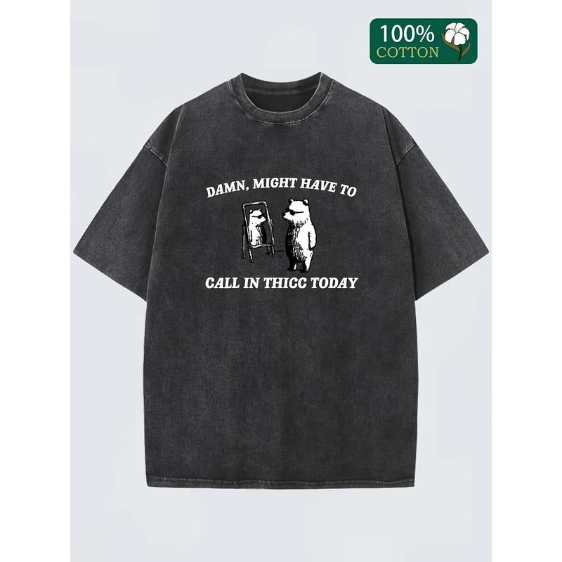 CALL IN THICC TODAY Heavy-Weight Cotton Solid Drop Shoulder Vintage Street Wear Basic Tees Baggy Hip Hop Tops Acid Wash...