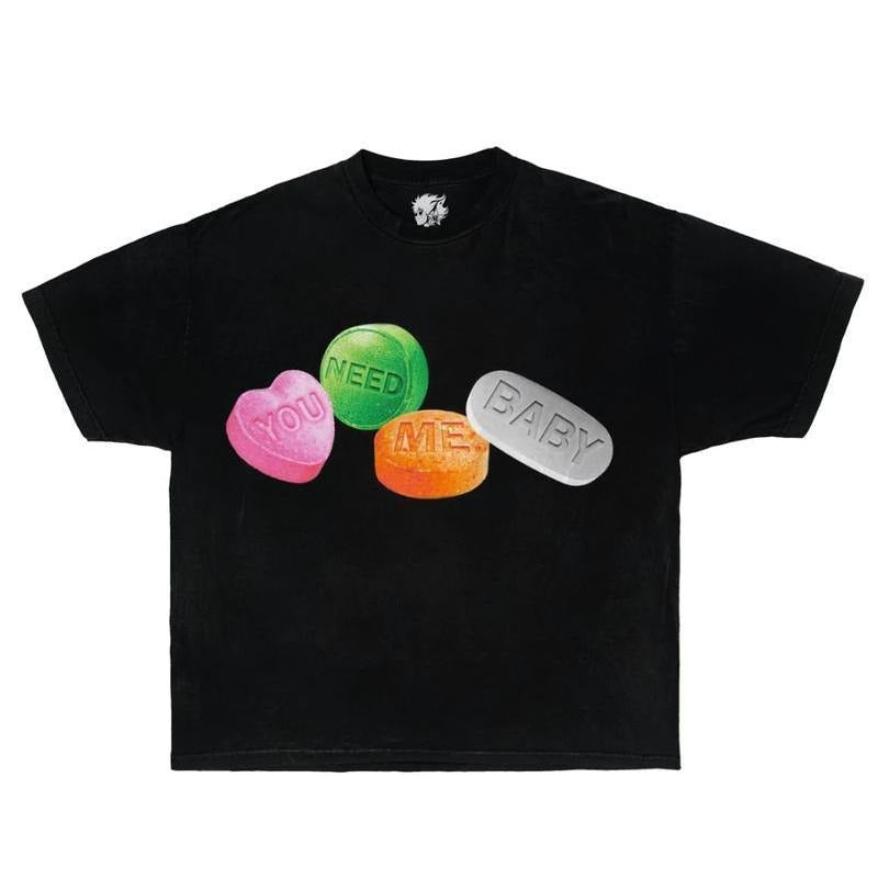 CANDY T-shirt Garment Dyed Boxy Ultra Cotton Streetwear Shirt Y2K Fashion Grillz Pills Hoodie, Sweatshirt | UrbanDripWear.com