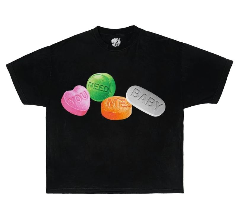 CANDY TEE Garment Dyed Boxy Ultra Cotton Streetwear Shirt Y2K Fashion Grillz Pills Hoodie, Sweatshirt | UrbanDripWear.com