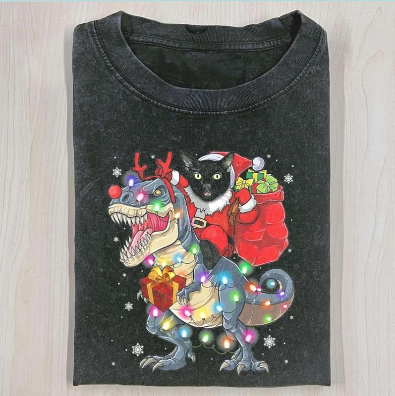 CAT RIDING A DINOSAUR T REX CHRISTMAS SHIRT Hoodie, Sweatshirt | UrbanDripWear.com