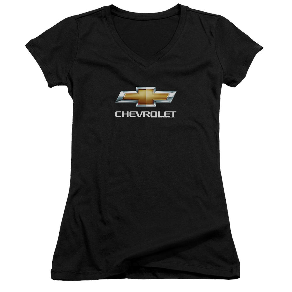 Chevrolet Chevy Bowtie Stacked - Juniors V-Neck T-Shirt