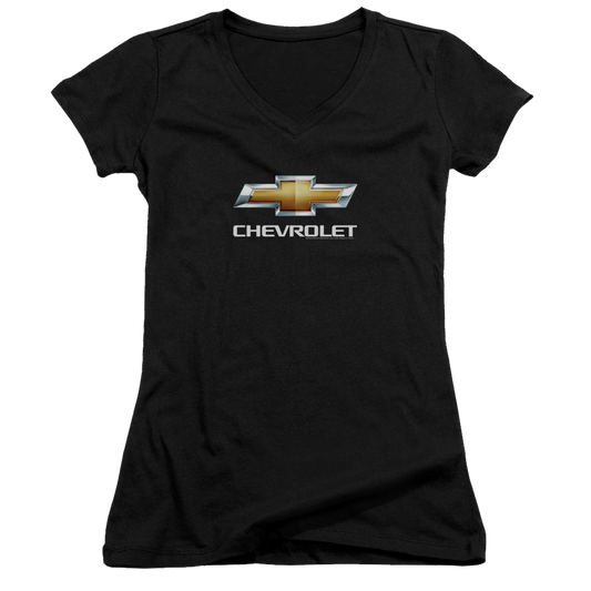 Chevrolet Chevy Bowtie Stacked - Juniors V-Neck T-Shirt