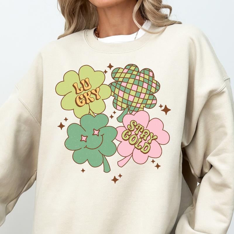 CLOVER PATTERN SWEATSHIRT (UNISEX, CASUAL COTTON SWEATSHIRT, HOLIDAY ST. PATRICKS DAY) Womenswear Hoodie T-Shirts