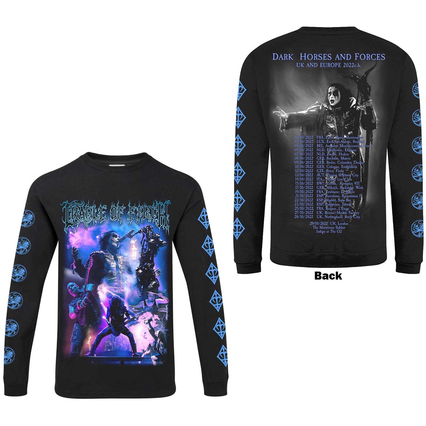 Cradle Of Filth Unisex Long Sleeve T-Shirt: Band Tour (Back Print)